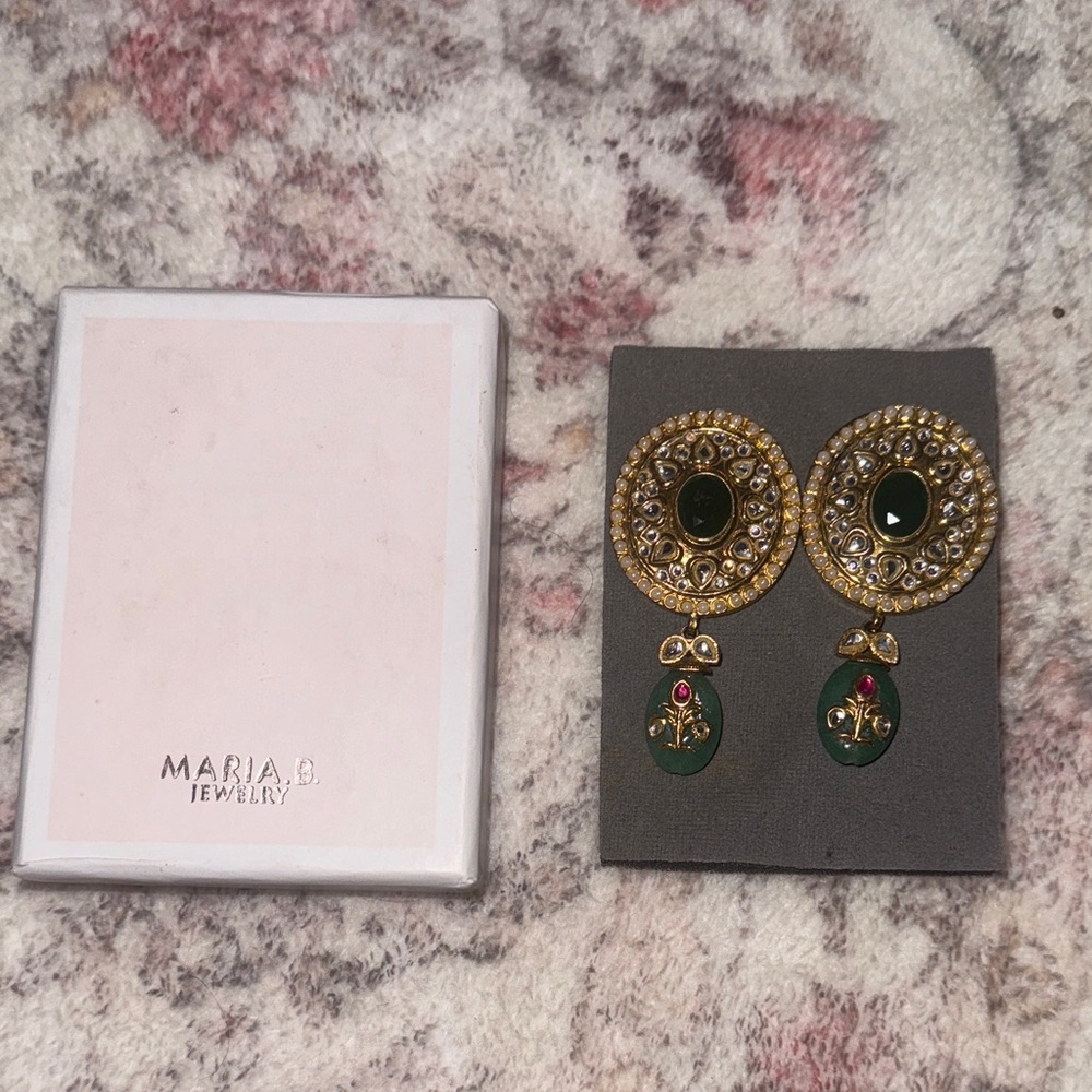Pakistani designer earrings
Maria B Gold and Green Embellished Earrings